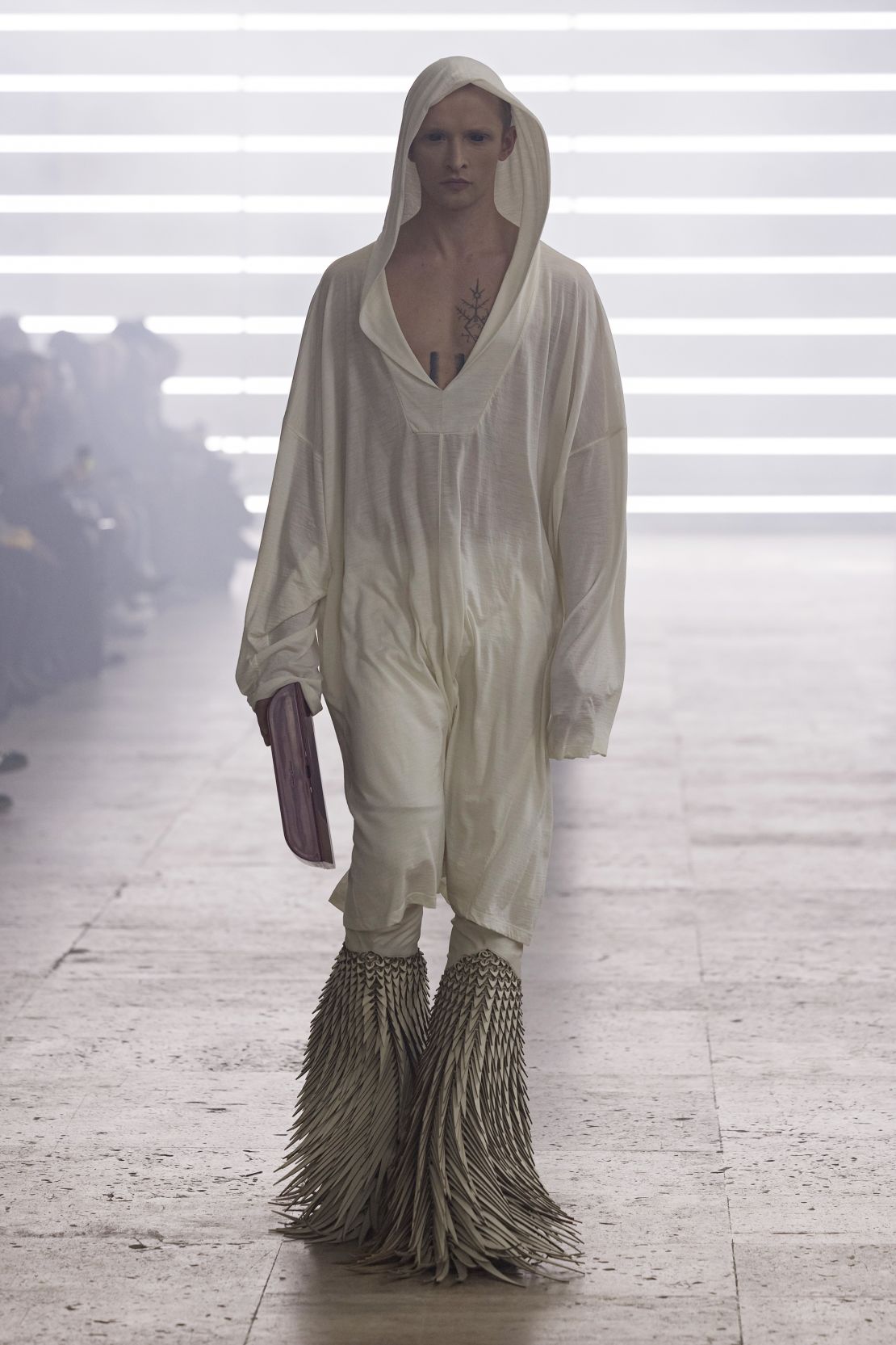 Rick Owens toyed with contrasting textures and techniques.